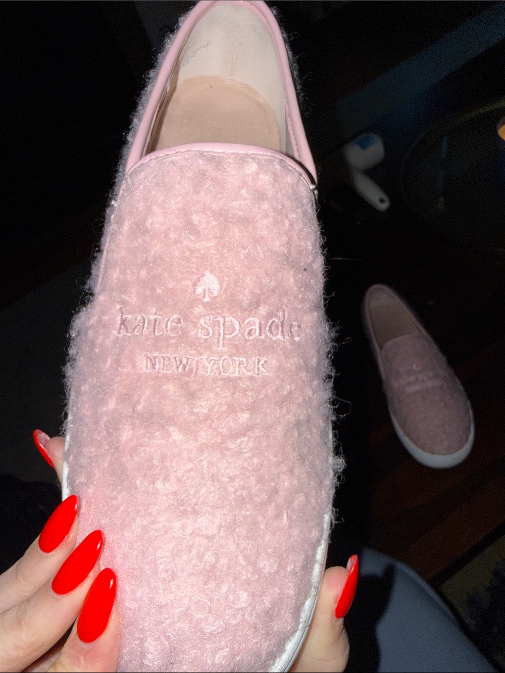 kate spade pink fuzzy slip-on sneakers - Picture 3 of 4